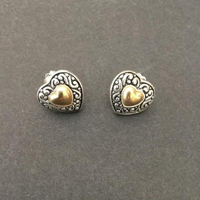Vintage Avon, silver and gold tone, heart stud airings