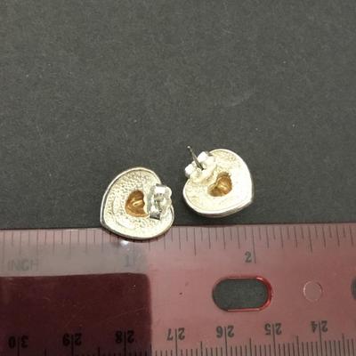 Vintage Avon, silver and gold tone, heart stud airings