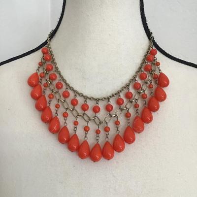 Sale Photo Thumbnail #28: Vintage, orange, beaded statement necklace. Please see attached photos.