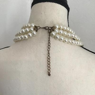 Sale Photo Thumbnail #45: Beautiful, vintage, multi strand, white chunky beaded choker necklace. Please see attached photos.