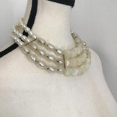 Sale Photo Thumbnail #44: Beautiful, vintage, multi strand, white chunky beaded choker necklace. Please see attached photos.
