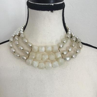 Sale Photo Thumbnail #43: Beautiful, vintage, multi strand, white chunky beaded choker necklace. Please see attached photos.