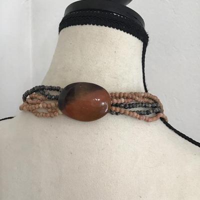 Sale Photo Thumbnail #63: Magda k vintage choker necklace with earth tone rock beads please see attached photos