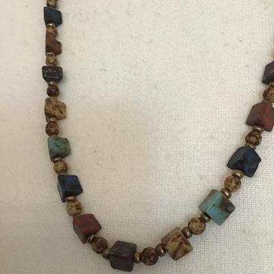 Sale Photo Thumbnail #88: Beautiful vintage, polished, agate multicolored necklace. Please see attached photos.