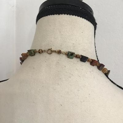 Sale Photo Thumbnail #87: Beautiful vintage, polished, agate multicolored necklace. Please see attached photos.