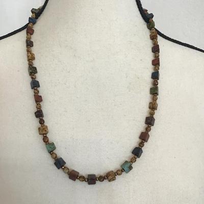 Sale Photo Thumbnail #85: Beautiful vintage, polished, agate multicolored necklace. Please see attached photos.
