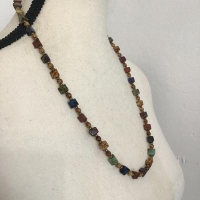 Sale Photo Thumbnail #86: Beautiful vintage, polished, agate multicolored necklace. Please see attached photos.