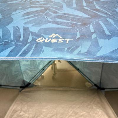 Sale Photo Thumbnail #369: Dark blue nylon walls with mesh panels to allow airflow.  Large enough to hold 2 pop-up or folding chairs.  Great for places like the beach or anyplace shade is needed. Includes carry bag and stakes. Very good used condition.