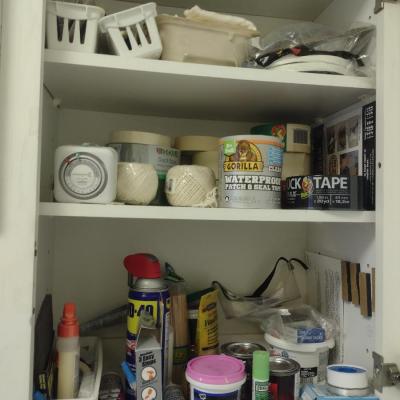 Collection of Household Goods- Tape, Light Bulbs, Maintenance and Repair Items