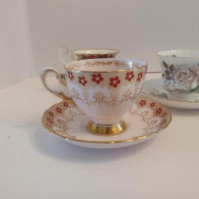 Collection of Porcelain Tea Cups with Saucers- Assorted Makers- Five Pieces