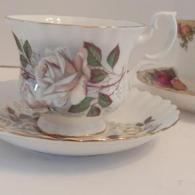 Collection of Porcelain Tea Cups with Saucers- Assorted Makers- Five Pieces