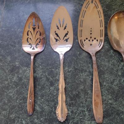 Assorted Serving Utensils- Pastry Servers, Vegetable Spoons, Meat Fork