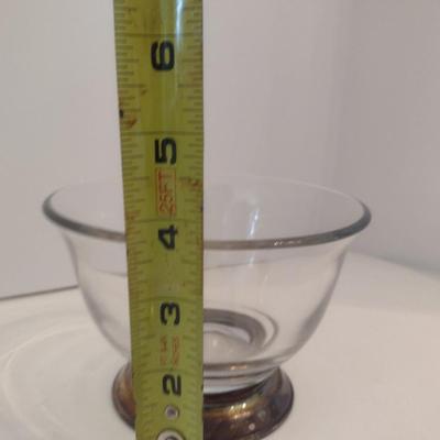 Two Sterling Spoons and Glass Bowl with Sterling Silver Base