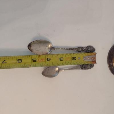 Two Sterling Spoons and Glass Bowl with Sterling Silver Base