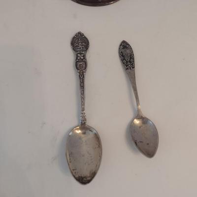 Two Sterling Spoons and Glass Bowl with Sterling Silver Base