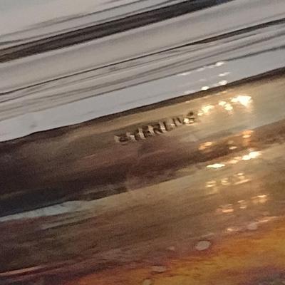 Two Sterling Spoons and Glass Bowl with Sterling Silver Base