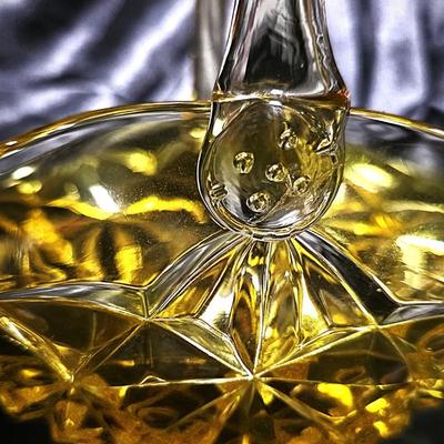 Vintage Indiana Glass Amber Yellow Handled Basket – Monticello / Constellation Pattern