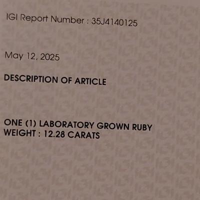 IGI CERTIFIED LAB GROWN RUBY