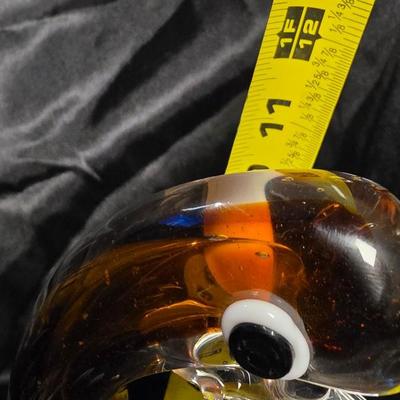 Murano-Style Hand-Blown Amber Art Glass Duck Figurine with Bullicante Detail