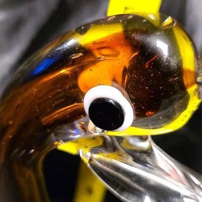 Murano-Style Hand-Blown Amber Art Glass Duck Figurine with Bullicante Detail
