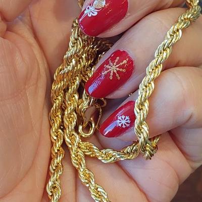 Marked 14K Yellow Gold Rope Chain Necklace 30"