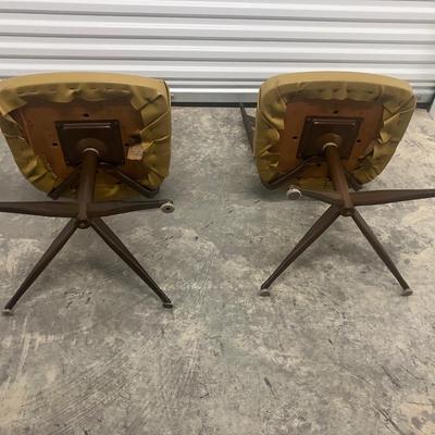 Pair of Vintage Mid-Century Modern Viko Baumritter Swivel Lounge Chairs - Original Yellow Vinyl