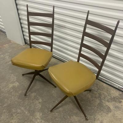 Pair of Vintage Mid-Century Modern Viko Baumritter Swivel Lounge Chairs - Original Yellow Vinyl