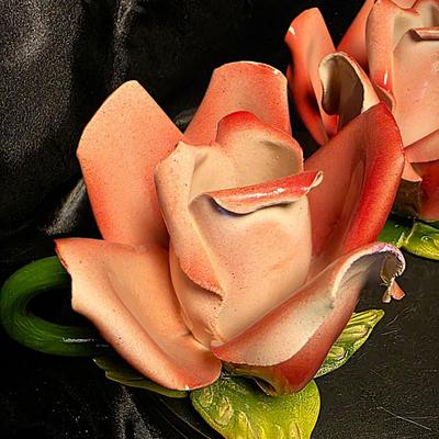 Vintage Italian Capodimonte-Style Pink Rose Porcelain Candle Holders – Hand-Painted Floral Pair