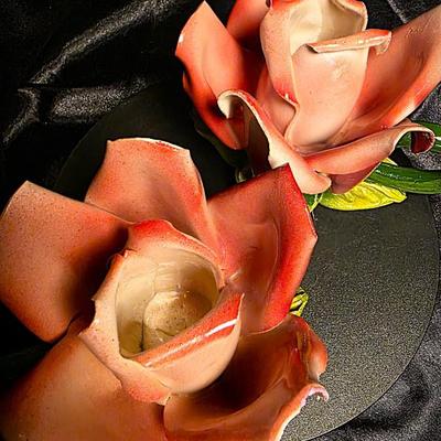 Vintage Italian Capodimonte-Style Pink Rose Porcelain Candle Holders – Hand-Painted Floral Pair