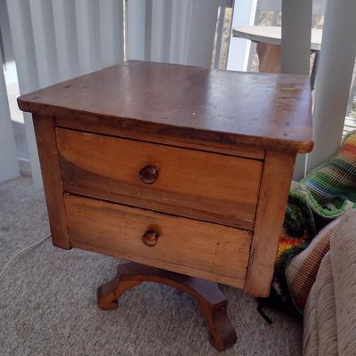 Vintage Solid Wood Double Drawer Pedestal Side Table