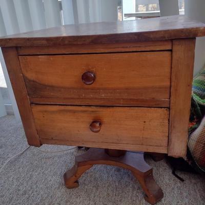 Vintage Solid Wood Double Drawer Pedestal Side Table