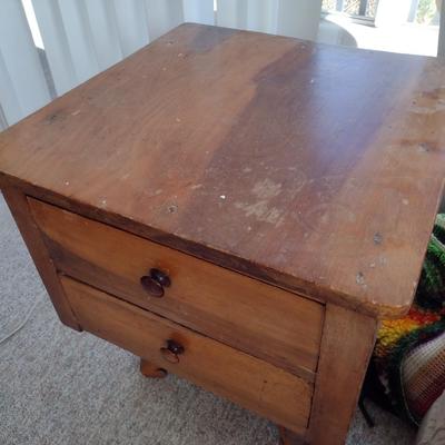 Vintage Solid Wood Double Drawer Pedestal Side Table