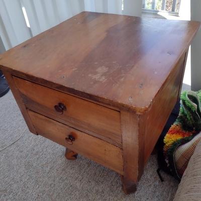 Vintage Solid Wood Double Drawer Pedestal Side Table