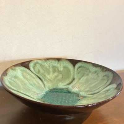 Vintage Mid-Century Style Drip-Glaze Art Pottery Bowl, Marked "KNOYWEN Art Ceramics, New York"