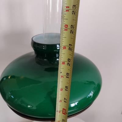 Vintage Brass Finish Post Table Lamp with Green Glass Shade