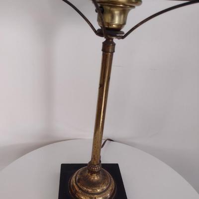Vintage Brass Finish Post Table Lamp with Green Glass Shade