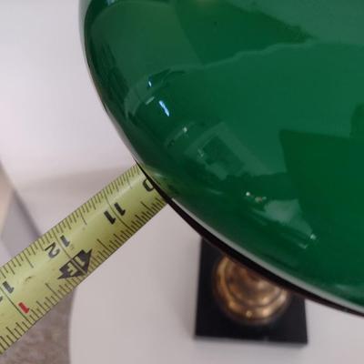 Vintage Brass Finish Post Table Lamp with Green Glass Shade