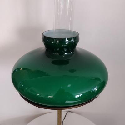 Vintage Brass Finish Post Table Lamp with Green Glass Shade
