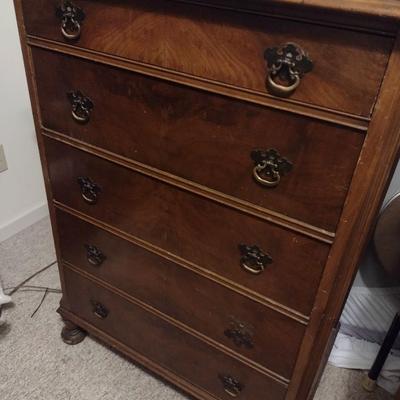 Vintage Mahogany Five Drawer Dresser
