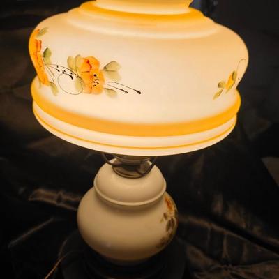Vintage Gone With the Wind Style Hurricane Lamp – Hand-Painted Floral Milk Glass Parlor Lamp