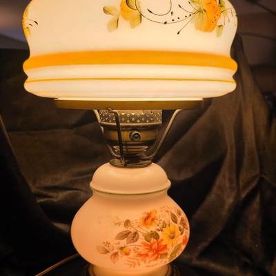 Vintage Gone With the Wind Style Hurricane Lamp – Hand-Painted Floral Milk Glass Parlor Lamp