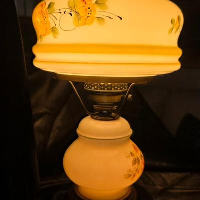 Vintage Gone With the Wind Style Hurricane Lamp – Hand-Painted Floral Milk Glass Parlor Lamp