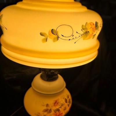Vintage Gone With the Wind Style Hurricane Lamp – Hand-Painted Floral Milk Glass Parlor Lamp