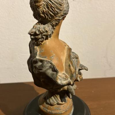 Vintage Art Nouveau-Style Spelter Bust of a Serene Young Woman with Floral Drapery
