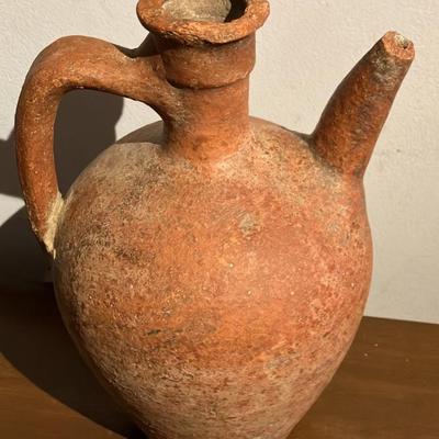 Antique Mediterranean Terracotta Ewer or Pitcher with Side Spout and Handle, 19th–Early 20th Century