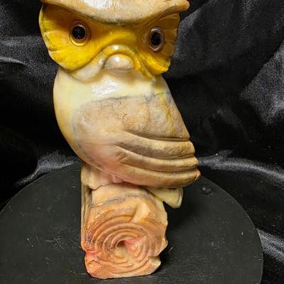 Vintage Hand-Carved Italian Alabaster Owl Figurine with Glass Eyes | Mid-Century Stone Sculpture