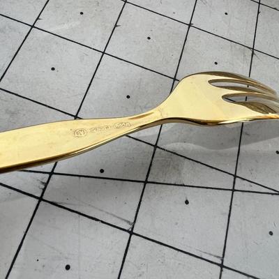 Set of (6) 18 K Gold Plated Dessert Forks In Case. 