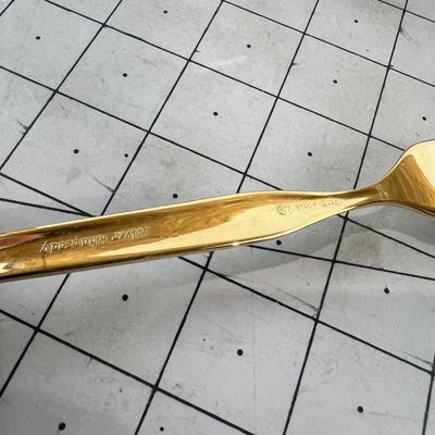 Set of (6) 18 K Gold Plated Dessert Forks In Case. 