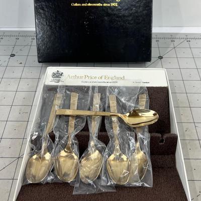 Set of 6 Gold tone, Arthur Price of England Demitasse Spoon 