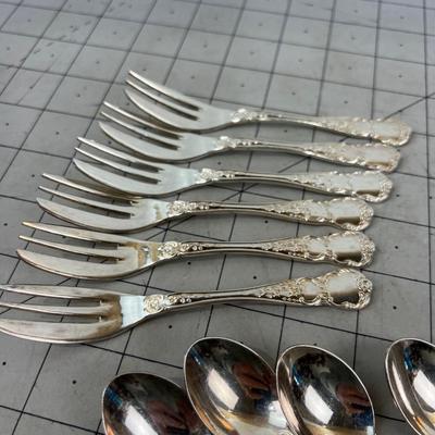 Silver Plated Dessert Set Marked Rodd, Fork, Spoon and Demitasse